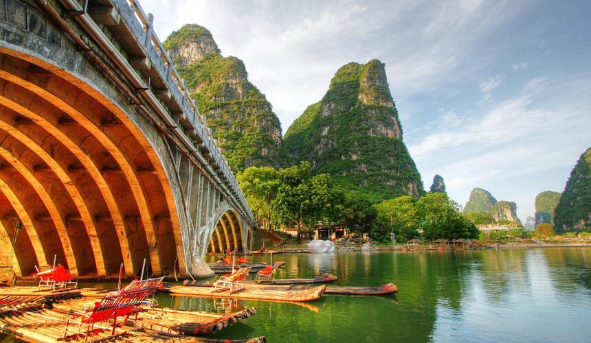 A picturesque region famous for its limestone karst hills, winding rivers, and traditional boat rides on the Li River.