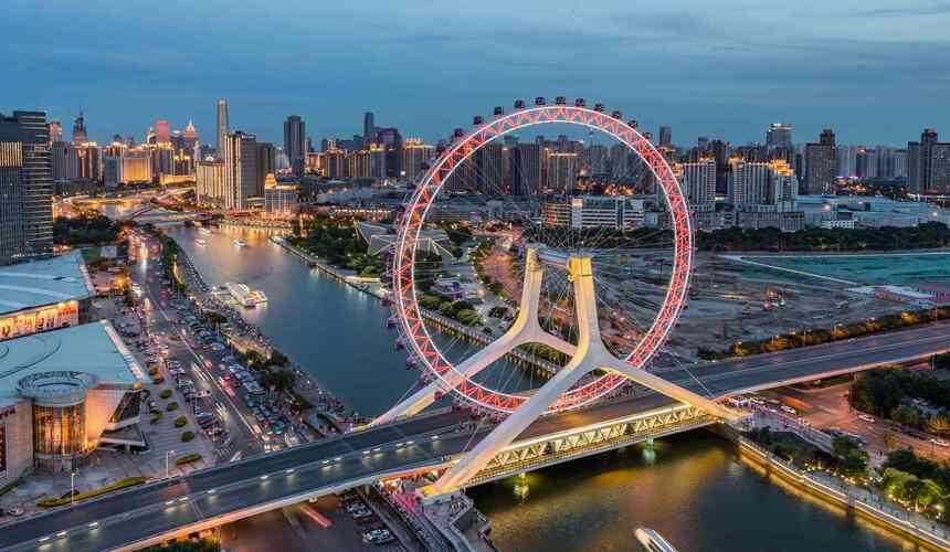 European-style buildings along the Hai River in Tianjin city center