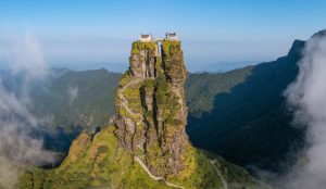 Mystical rock formations and Buddhist temples atop Fanjing Mountain in Guizhou Province