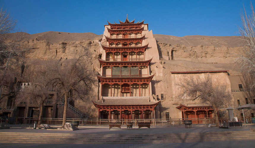 Intricately painted Buddhist murals and cave temples of the Mogao Caves in Dunhuang
