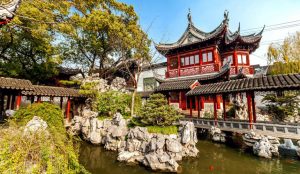 Traditional Chinese pavilions and ponds in the serene Yu Garden in Shanghai’s Old City.