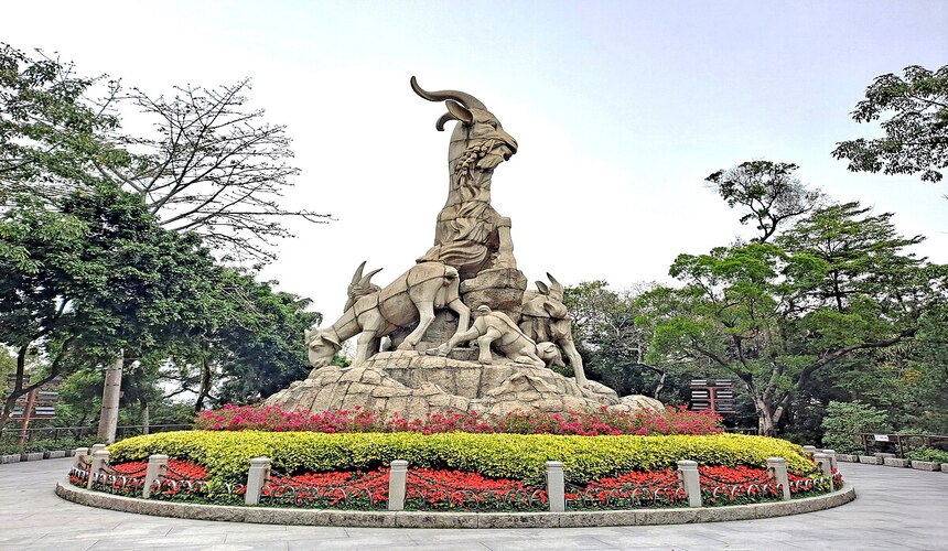 Five Rams Statue in Yuexiu Park, a famous landmark in Guangzhou, China