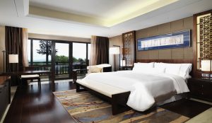 The Westin Changbaishan Resort hotel surrounded by snowy mountains