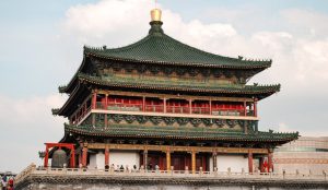 Illuminated Bell Tower and Drum Tower in Xi’an at night