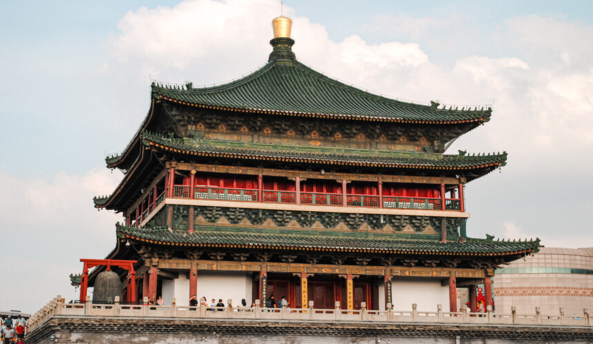 Illuminated Bell Tower and Drum Tower in Xi’an at night