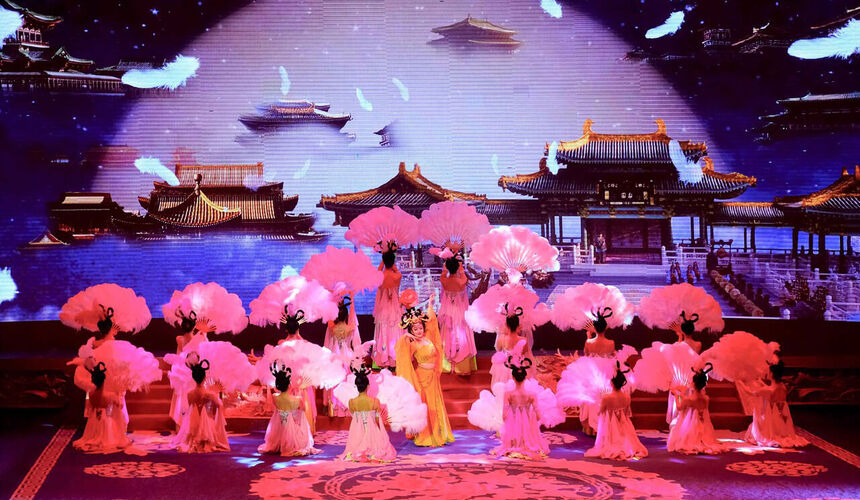 Colorful dancers in Tang Dynasty costumes performing in Xi’an