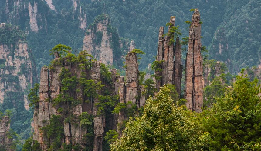 Majestic sandstone pillar formations in Zhangjiajie National Forest Park