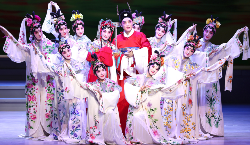 Kunqu Opera performance in Shanghai featuring elegant costumes, classical Chinese opera singing, and refined movements.