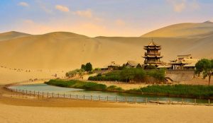 Ancient Silk Road ruins and desert landscapes with historic trade routes and relics.