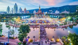 Tropical rainforest scenery and Dai architecture in Xishuangbanna, Yunnan, China