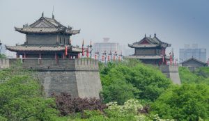 Ancient city walls and historic landmarks in Xi’an, China travel