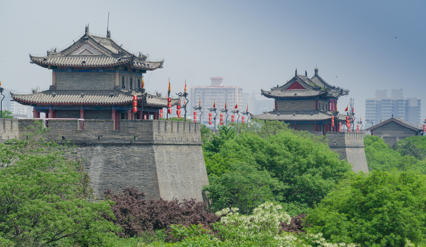 Ancient city walls and historic landmarks in Xi’an, China travel