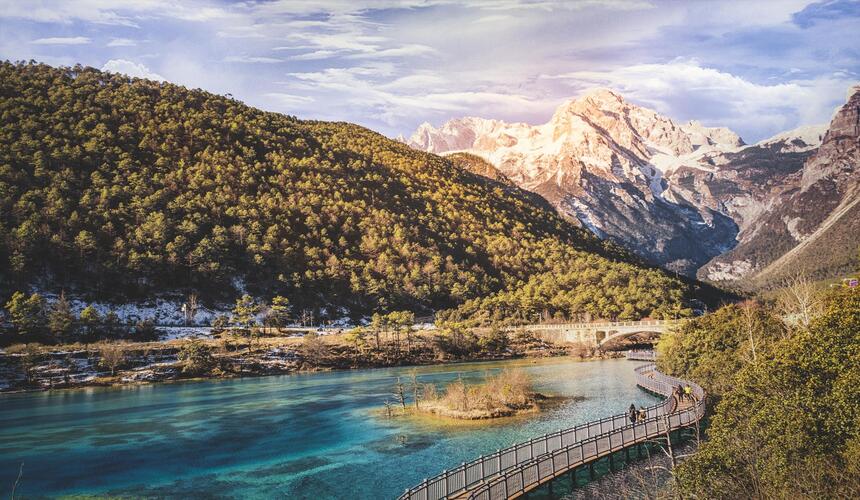 Scenic rice terraces and mountains in Yunnan, China during spring travel season