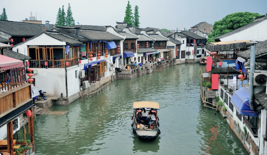 Traditional canals, stone bridges, and Ming–Qing architecture in Zhujiajiao water town near Shanghai.