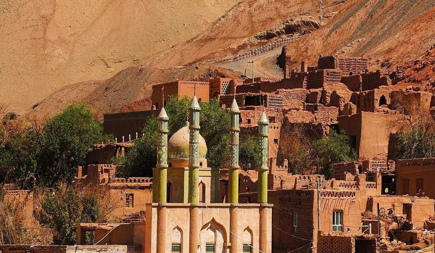 Ancient ruins and desert landscapes in Xinjiang Turpan, a famous oasis city along the Silk Road