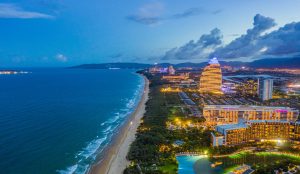 Luxury resorts and peaceful beachfront scenery at Haitang Bay in Sanya, China