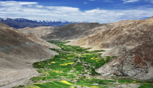 Snow-covered mountains and dramatic Himalayan scenery in Tibet, China