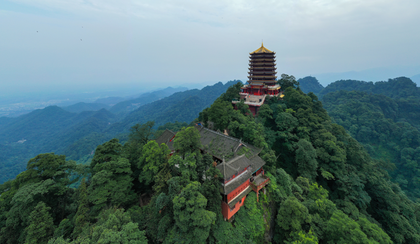 Lush forests and Taoist temples on Qingcheng Mountain, a UNESCO World Heritage Site near Chengdu.